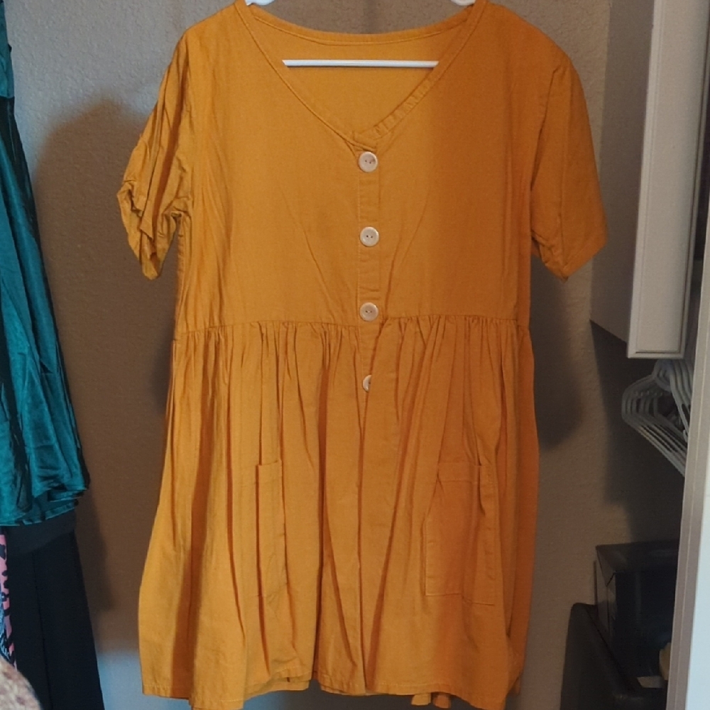 Mustard Yellow Button-Front Dress